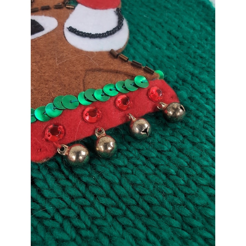 Liz Claiborn Crochet Christmas Dog Sweater Green W/Reindeer Face Size Medium - Picture 4 of 12